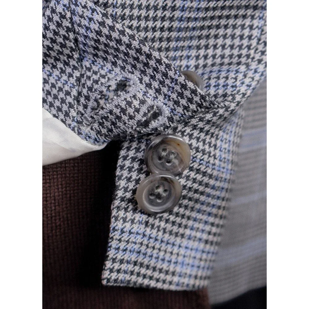 DAVID AUGUST Couture Blazer Men's 38XS Houndstooth Plaid Surgeon's Cuffs Jacket
